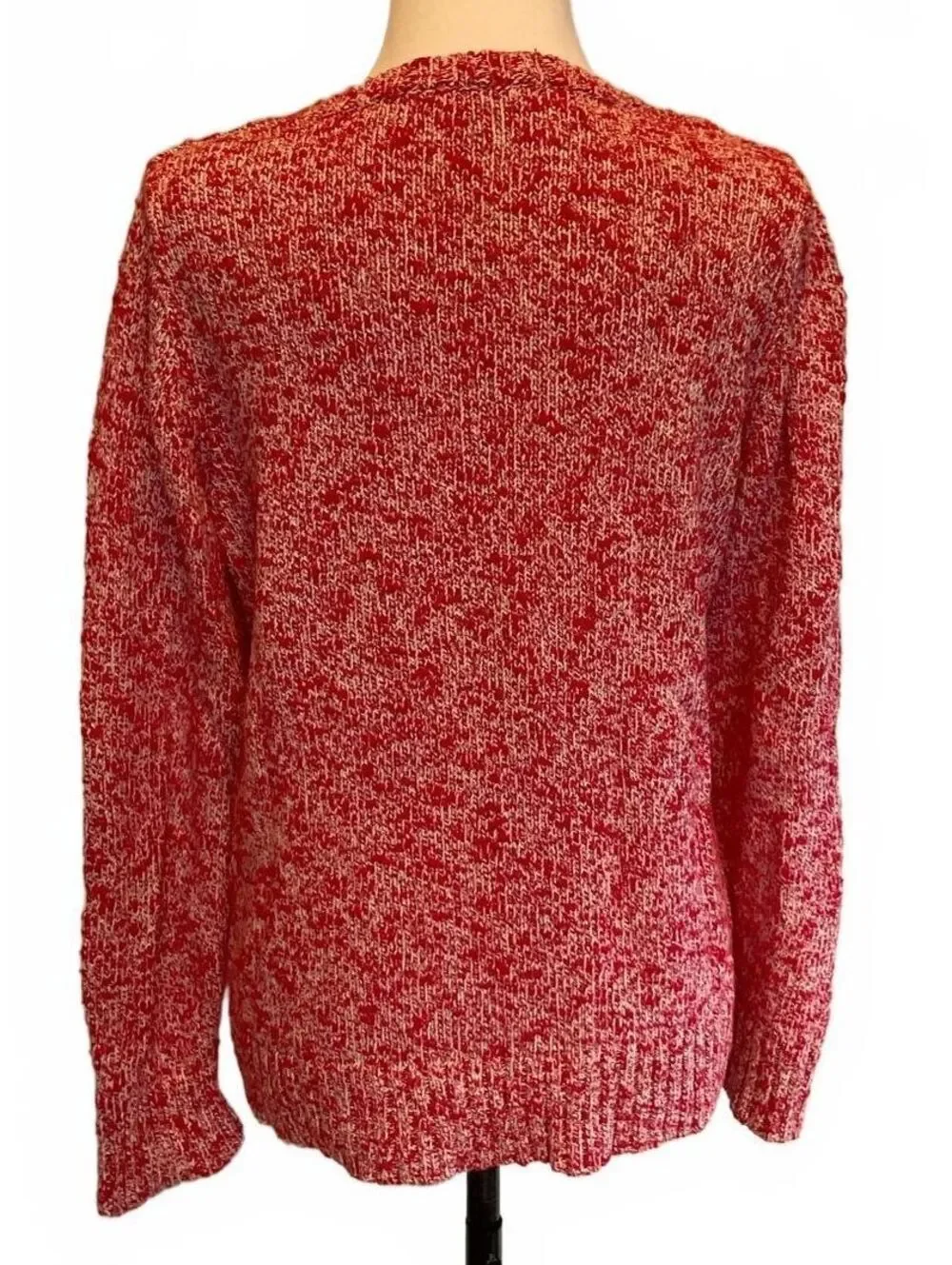 L.L.Bean Red White Marled Cotton Crewneck Sweater Women’s Medium